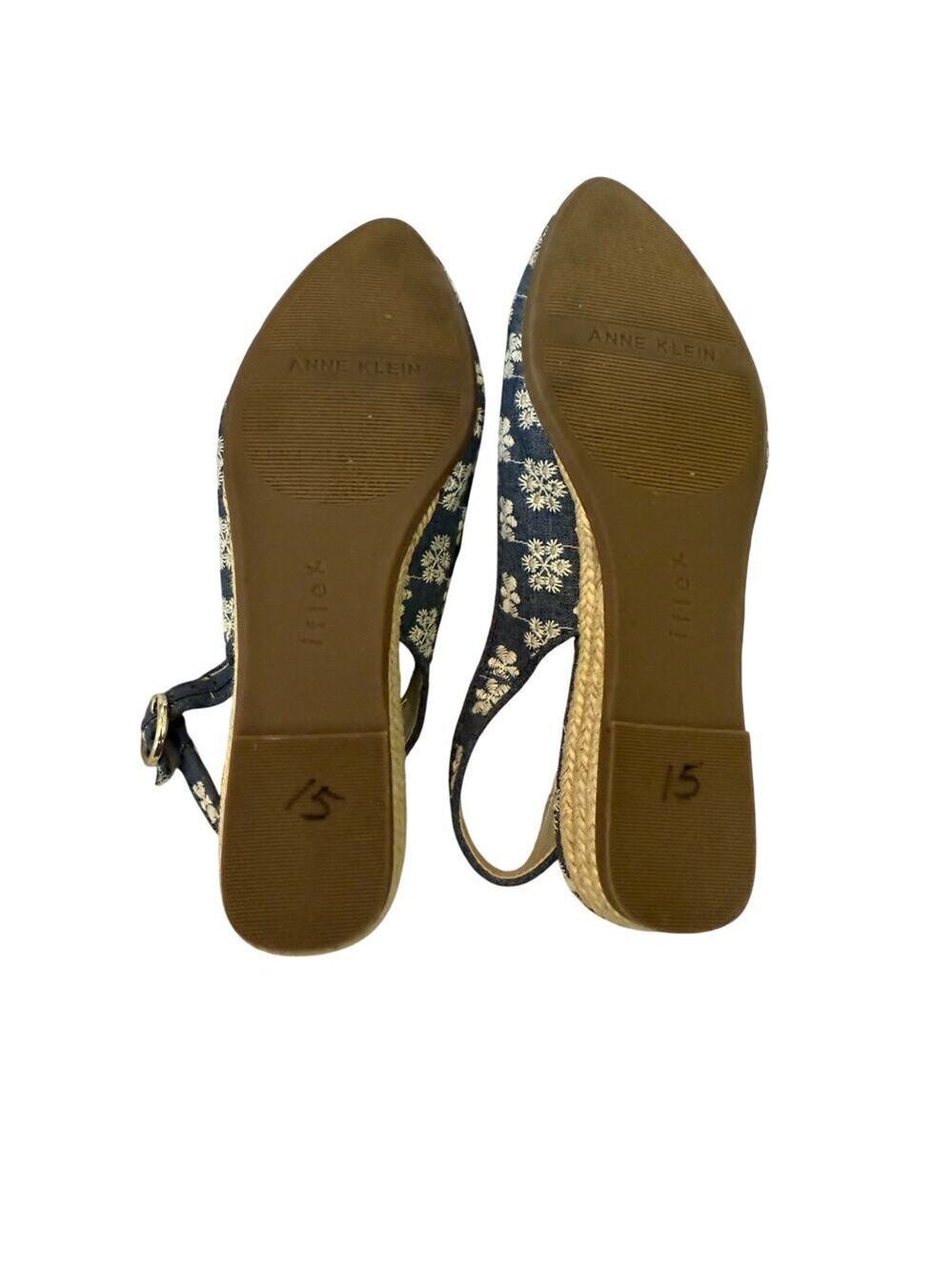 Anne Klein Floral Slingback Flats Pointed Toe Denim Blue Size 8M - Picture 8 of 8